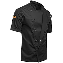 Vestuario Cocinero strongAnt® - Chaqueta Cocinero de Manga Corta. Uniforme de Chef Hombre. Ropa de Cocina. Tela de algodón/Tencel - Estilo Delgado, Ajuste Delgado - Hecho en EU - Noir XXL