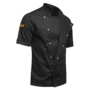 strongAnt® – Veste de Cuisine Chef Noire Homme Professionnel Manches Courtes Noir M