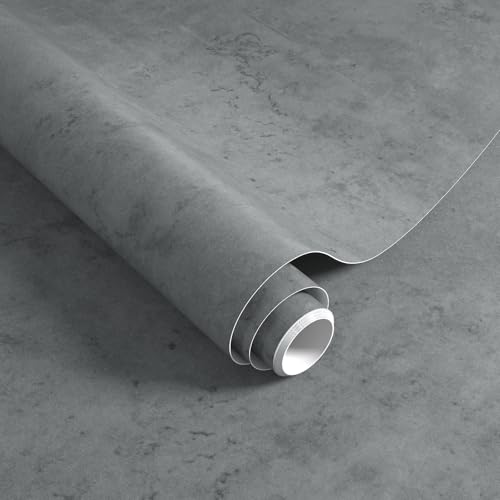 32"x394" Dark Grey Concrete Wallpaper Peel and Stick Thicken Vinyl