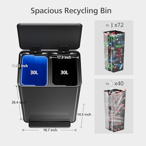 GarveeHome 60 L/16 gal Kitchen Trash Can,2×8 gal Pedal Trash Bin with Removable Baskets,Stainless Steel Garbage Can for Kitchen Office Restaurant School Hospital by GarveeHome - Image 7