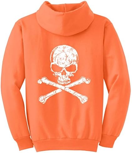 TshirtsXL Men's Skull & Bones Graphic Pull Over Hoodie, XL, Neon Orange
