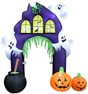 9 Foot Tall Halloween Inflatable Castle Archway with Pumpkins Spider Ghosts Cauldron LED Lights Decor Outdoor Indoor Holiday Decorations, Lighted Yard Blowup, Lawn Blow Up Home Family Party