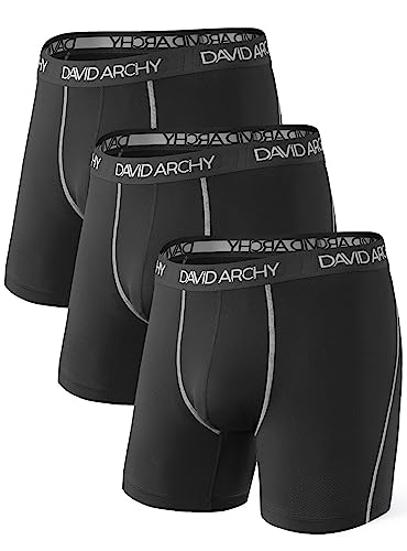 DAVID ARCHY Mens Underwear Mesh Quick Dry Boxer Briefs Sports Breathable Underwear in 3 Pack No Fly (L, Black - Mesh No Fly)