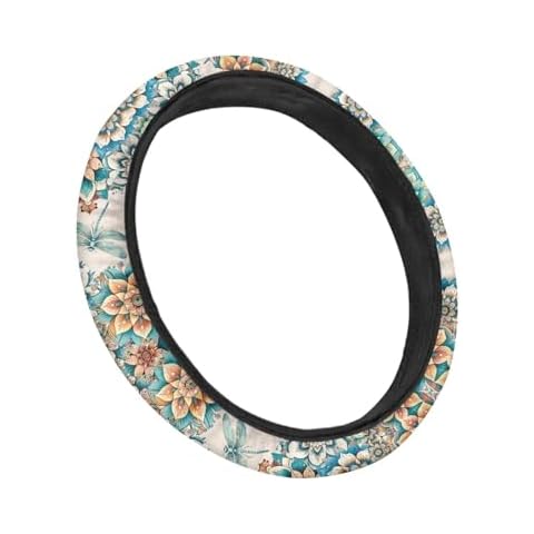 Pensura Steering Wheel Cover for Women, Aesthetic Boho Blossoms Dragonfly Steering Wheel Protector, Protective Neoprene Steering Wheel Cover Universal Fit for Most Sedan SUV Van Trucks Car Accessories Cover
