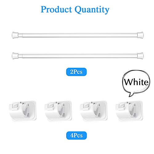 2 Pezzi Asta di Tensione Regolabile Asta per Tende a Molla Allungabile con 4 Gancio Autoadesivo per Armadio Guardaroba Libreria Piccola Finestra Bianco, Lunghezza da 15,7 a 27,5 Pollici - Image 3