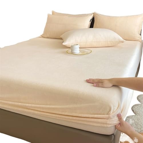 Sabanas Sábanas ajustables elásticas cálidas y gruesas de color sólido, funda de colchón de invierno de franela ajustable, ropa de cama de terciopelo en tamaños 90/160/180/200 Sabanas Algodon(Cream,16