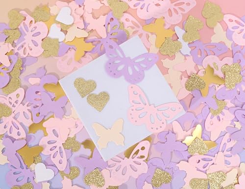 Butterfly Table Scatter Confetti - Butterfly Table Decorations, Butterfly Birthday Decoration, Butterfly Themed Wedding/Bridal Shower/Baby Shower Party Supplies, 210 Pcs Pink Purple Gold Confetti