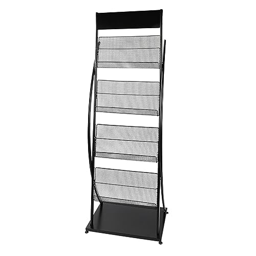 Revistero, soporte de exhibición de 4 niveles, construcción de hierro con 4 bolsillos, fácil montaje para oficina y ferias, elegante y duradero