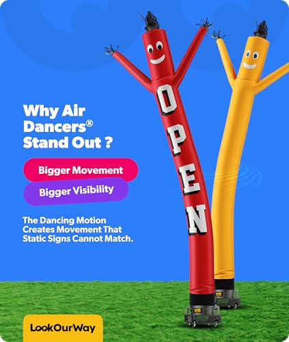 Image of LookOurWay Air Dancers Wacky Waving Inflatable Tube Guy Set - 20 Feet Tall Inflatable Puppet Dancer Tube Man with Sky Dancer Blower - Open Red