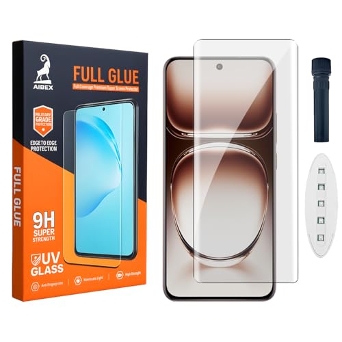 Image of AIBEX UV Curved Tempered Glass for Oppo F29 Pro 5G / Oppo Reno 12 Pro| Full Screen Edge-to-Edge Protection | UV Glue & UV Light Included | 9H Hardness | Anti-Bubble | Scratch Resistant | HD Clarity