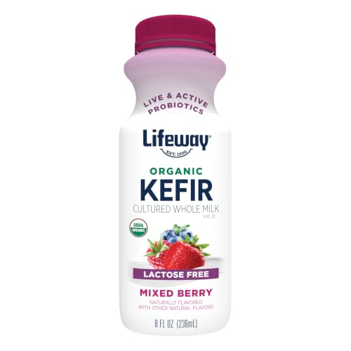 Lifeway Organic Whole Milk Kefir, Mixed Berry, 8 Fl Oz, 10g Protein, 12 Live Active Cultures