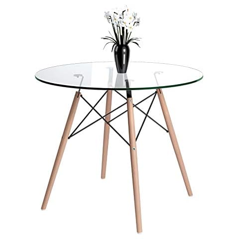 Jooli H 90cm Glass Dining Table with Beech Legs Cover