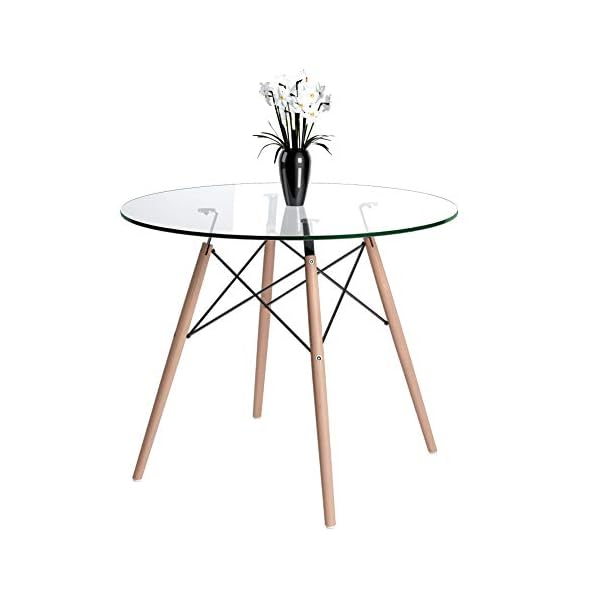 Joolihome Modern Dining Table, Glass Dining Table with Chromed Legs，Contemporary Rectangle Dining Room Furniture (clear round table)