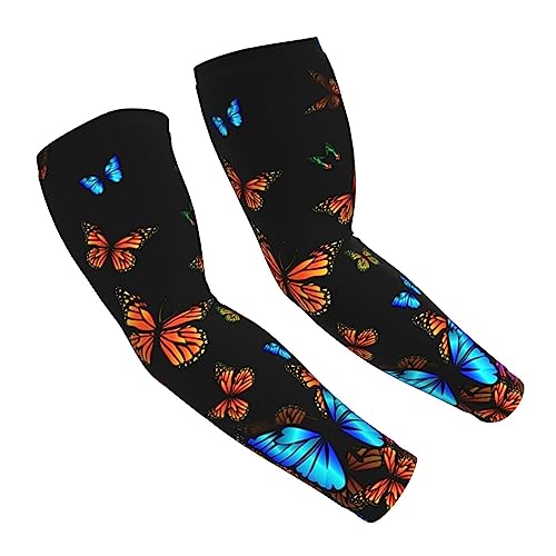 MZERSE Fashion Arm Sun Sleeves Compatible With Colorful Orange Monarch Butterfly Compression UV Protection Cooling Arm Sleeves for Men Women Summer Cycling Driving Golf Running