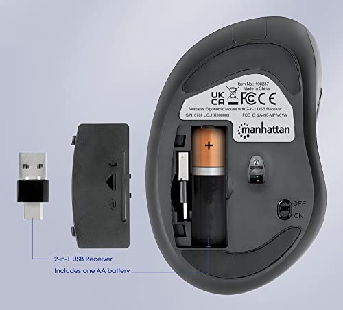 Ratón inalámbrico Manhattan 190237 ergonómico de 1600 DPI con 7 botones para oficina 6