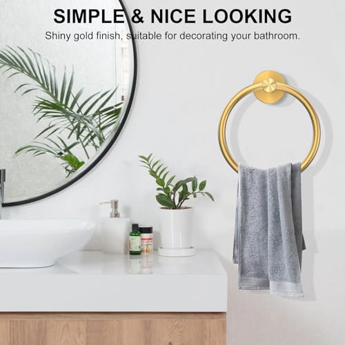 Image of SetSail Towel Holder for Bathroom Wall Gold Towel Ring Stainless Steel Hand Towel Holder for Bathroom, Kitchen Drill Hole, 2 Packs
