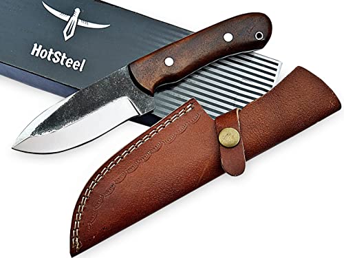 HotSteel Handgeschmiedetes Jagdmesser | Outdoormesser | Campingmesser Gürtelmesser mit Messerscheide aus Leder (Braun Messergriff) thumbnail