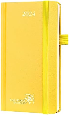 POPRUN Week to View Slim Diary 2024 Pocket Size 16.5 x 9 cm Hardback 24 Weekly Planner with Dotted Note Pages, Inner Pocket, FSC® Paper - Black