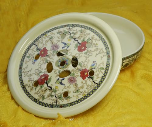 Image of Porcelain Tea Tray, Double-Layer Ceramic Tray Round for Tea Coffee Serving Table (Colorful Flowers and Birds)