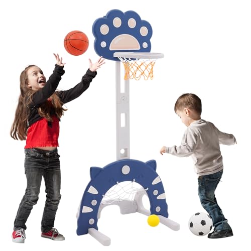 Kinder Basketballkorb Set 3 in 1 H&ouml;henverstellbarer Basketballst&auml;nder & Fu&szlig;balltor Golfspiel Ringwurf f&uuml;r Jungen und M&auml;dchen,Basketballkorb Kinder f&uuml;r Indoor und Outdoor geeignet
