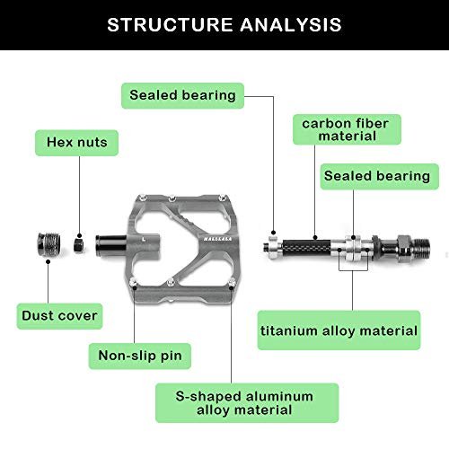 Malllala Mountain Bike Pedals,9/16" 3 Sealed Bearing Aluminum Alloy Mtb Pedals, Bicycle Flat Pedals For Bmx Bike,Road Bike, Carbon Steel Fiber Shaft,12 Hexagonal Non-Slip Studs #TOP3