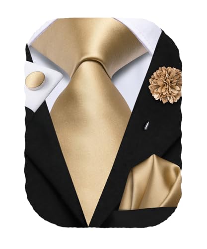 Image of Hi-Tie Men's Silk Ties Formal Woven Classic Necktie Pocket Square Cufflinks Lapel Pin Set Wedding Business