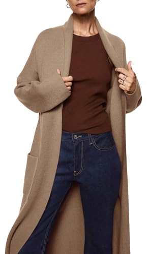 Image of Womens Long Sleeve Maxi Cardigan Open Front Oversized Knitted Sweater Coat Casual Lapel Warm Overcoat with Pockets