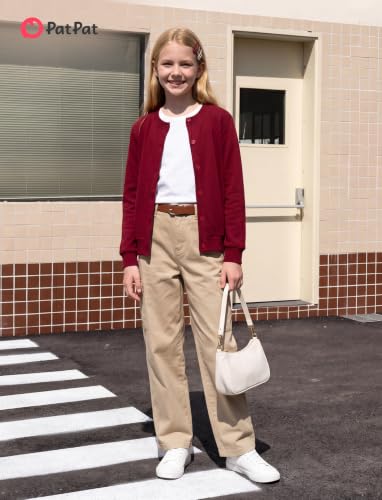 Image of PATPAT Girls Cardigan Sweater Knit Long Sleeve School Plain Tops 4-12Y
