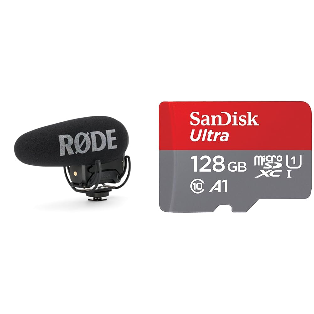 RØDE VideoMic Pro+ Premium Shotgun-Mikrofon & SanDisk Ultra Android microSDXC UHS-I Speicherkarte 128 GB + Adapter