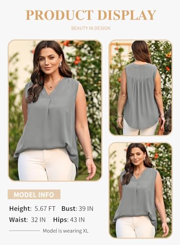 Image of Eytino Womens Plus Size Tank Tops Summer Sleeveless V Neck Casual Loose Chiffon Blouse Office Work Shirts(1X-5X)