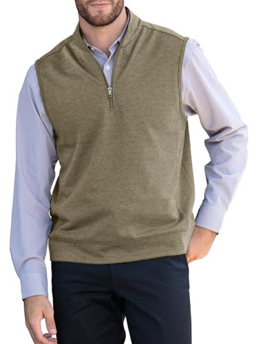 Makkrom Mens Quarter Zip Sleeveless Golf Vest Pullover Stand Collar Casual Vests Outerwear Army Green