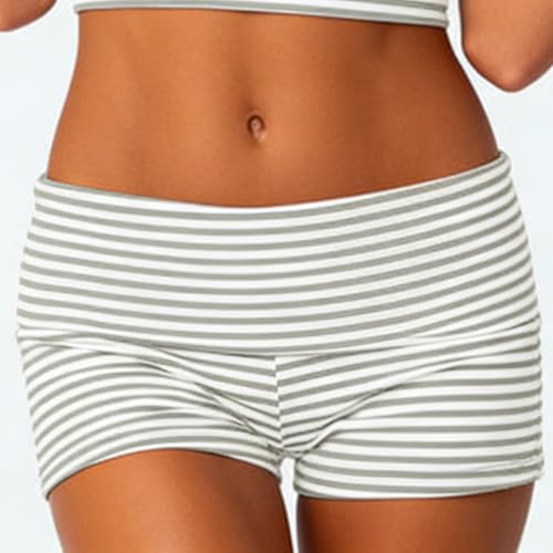 Image of KMBANGI Womens Fold Over Shorts Elastic Waist Y2k Lounge Shorts Foldover Cute Pajama Micro Bottoms Mini Shorts Sleepwear
