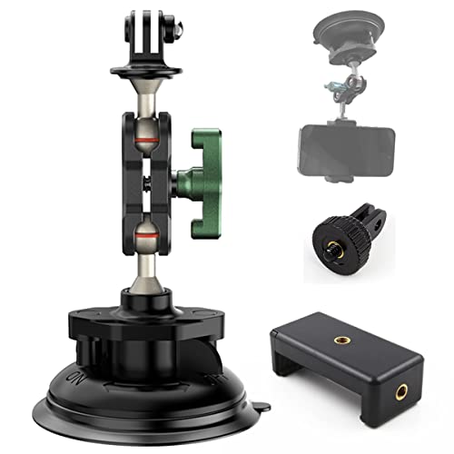 Suction Cup Car Mount With Phone Holder With 1/4 Thread, Windshield Dashboard Vehicle Attach For Gopro Hero 11 10 9 8,Insta360,Dji Action, Akaso Accessories(B) #TOP27