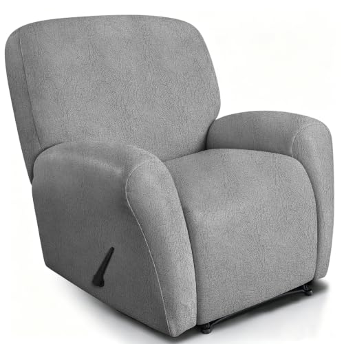 Image of ANARACHON Leather Like Recliner Chair Covers Heavy Duty, 4 Pieces Recliner Cover for Recliner Chair, Leather Cover for Recliner slipcovers Washable for Pets (256Light Gray)