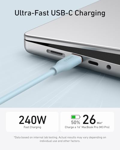 Image of Anker USB C Cable, Type C Fast Charging Flow Cord for iPhone 1716 /15 Series, MacBook Pro 2020, and More (USB 2.0,240W, 1 Pack, Blue, 6FT)