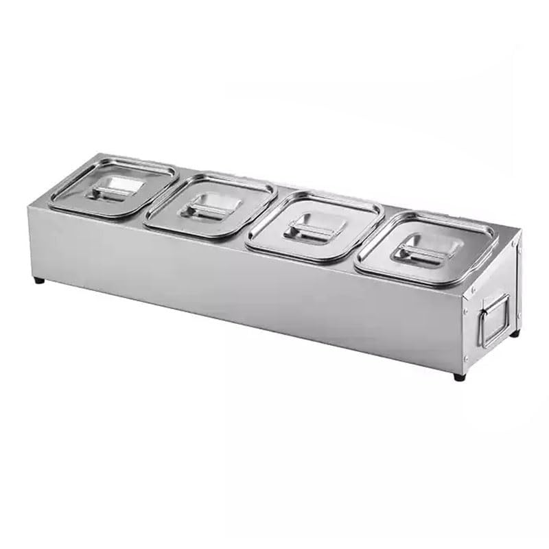 Organizer per piano di lavoro in acciaio inox, distributore di salse e spezie per stazioni per pizza, con manico per un facile accesso e un servizio efficiente, argento-B-71x