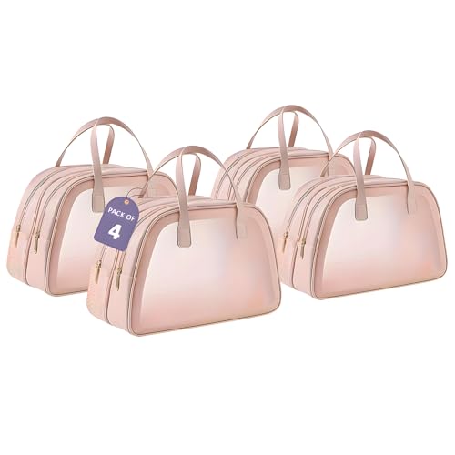 Image of Kuber Industries Pack of 4 Waterproof Skincare /Cosmetic Bag for Women | Space-Saving Makeup & Travel Toiletry Pouch | Aesthetic Vanity Kit & Wash Bag for Girls | YJ-20-PNK | Transparent - Pink