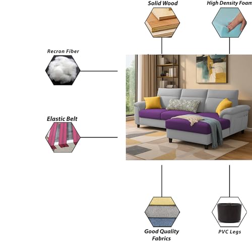 Image of Casaliving Seams RHS 4 Seater L Shape Sofa for Living Room (Purple Grey Fabric) Premium Fabric Sofa