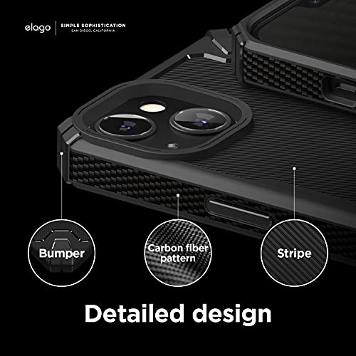 Image of elago Heavy-Duty Protective Case, Carbon Fiber Texture, Tough Rugged Design, Shockproof Bumper Case, Full Body Protection, Premium TPU Armor Compatible For iPhone 13 Case 6.1 Inch (Black)