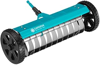 Gardena combisystem wertykulator na kółkach: wertykulator ręczny do usuwania mchu, chwastów i filcu trawnikowego, szerokość robocza 32 cm, wytrzymałe kółka i podnoszona oś ułatwiające (3395-20)