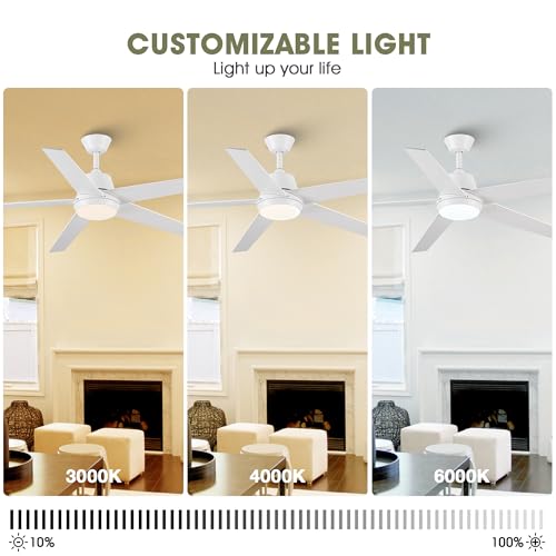 Ceiling Fans with Lights and Remote - 52 Inch Modern Cooling Fan with Noiseless Reversible DC Motor Timer White Ceiling Fan for Bedroom Living Room Dining Room — view 6