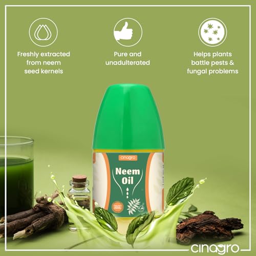 Image of Cinagro Cold Pressed Neem Oil Concentrate (250ml, Makes 60 Litre Spray) Organic, Water-Soluble, Plant Protector, Removes Mealybugs, Fungus & Insect Control for All Plants, Indoor & Outdoor Garden Use