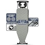 CUQOO Folding Ironing Board – 122x38cm, Adjustable Height (74-91cm), Durable with Safety Lock & Anti-Skid Feet, Includes Silicone Iron Rest & 2 Stylish Covers