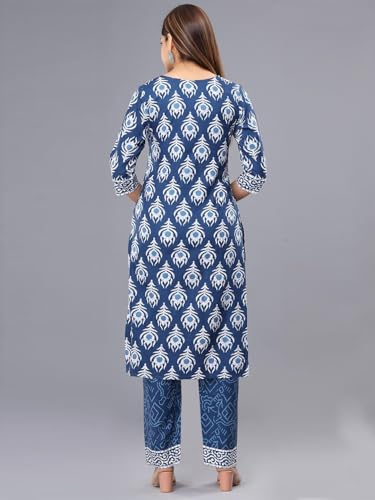 Image of Tee Projekt Women's Cotton Blend Sweetheart Neck Straight Kurta Pant with Dupatta Set ll Block Printed Kurta Set for Women ll Festive Kurta Set for Women