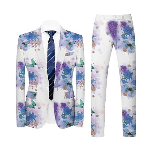 Jacquard Wedding Tuxedo Slim Fit Floral Suits for Men 2 Pieces (Jacket + Pants) Men's Formal Party Prom Blazer Sets