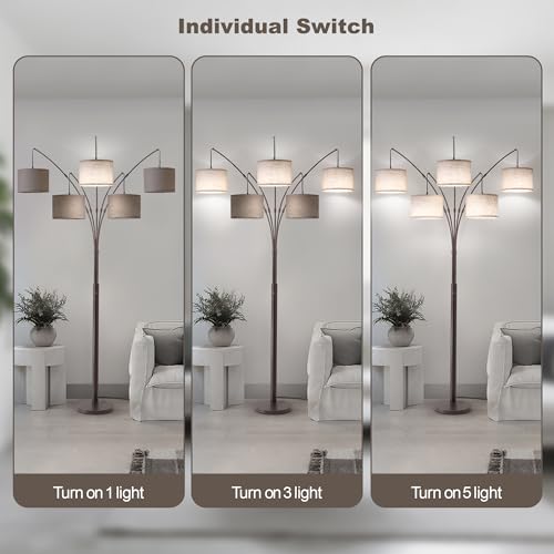 Image of Dimmable Floor Lamp - Arc Floor Lamps for Living Room, 4000LM Super Bright Modern Tall Standing Lamp with Black Shades & Heavy Base, Mid Century Tree Floor Lamp for Bedroom Office