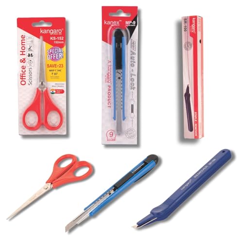 Image of Office Stationery Set with HD-10 Stapler, 52 - Paper Punch, KS -152 Scissors, SR - 100 Staple Remover, MP- 9 Cutter, Glue Stick (15g), 4 Staples Pin Boxes, (10 Pcs). Assorted Color