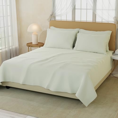 Image of BOUTIQUE LIVING Infinity 100% Egyptian Cotton 1000 TC Light Yellow King with 4 Pillow Covers (Pearl Stitched)