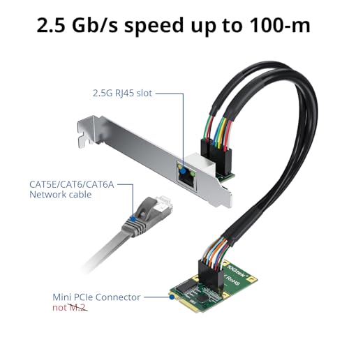 Image of 10Gtek Mini PCIe 2.5G Ethernet Network Card, 30-cm Cable Length, with LED Light, Single Port RJ45, Mini Pice Interface, not for M.2
