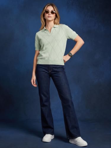 Image of JUNEBERRY Women's Flatknit Solid Half Sleeve Polo T-Shirt with Collared Neck, Casual Style for Office, Travel, (Sizes S to 2XL)